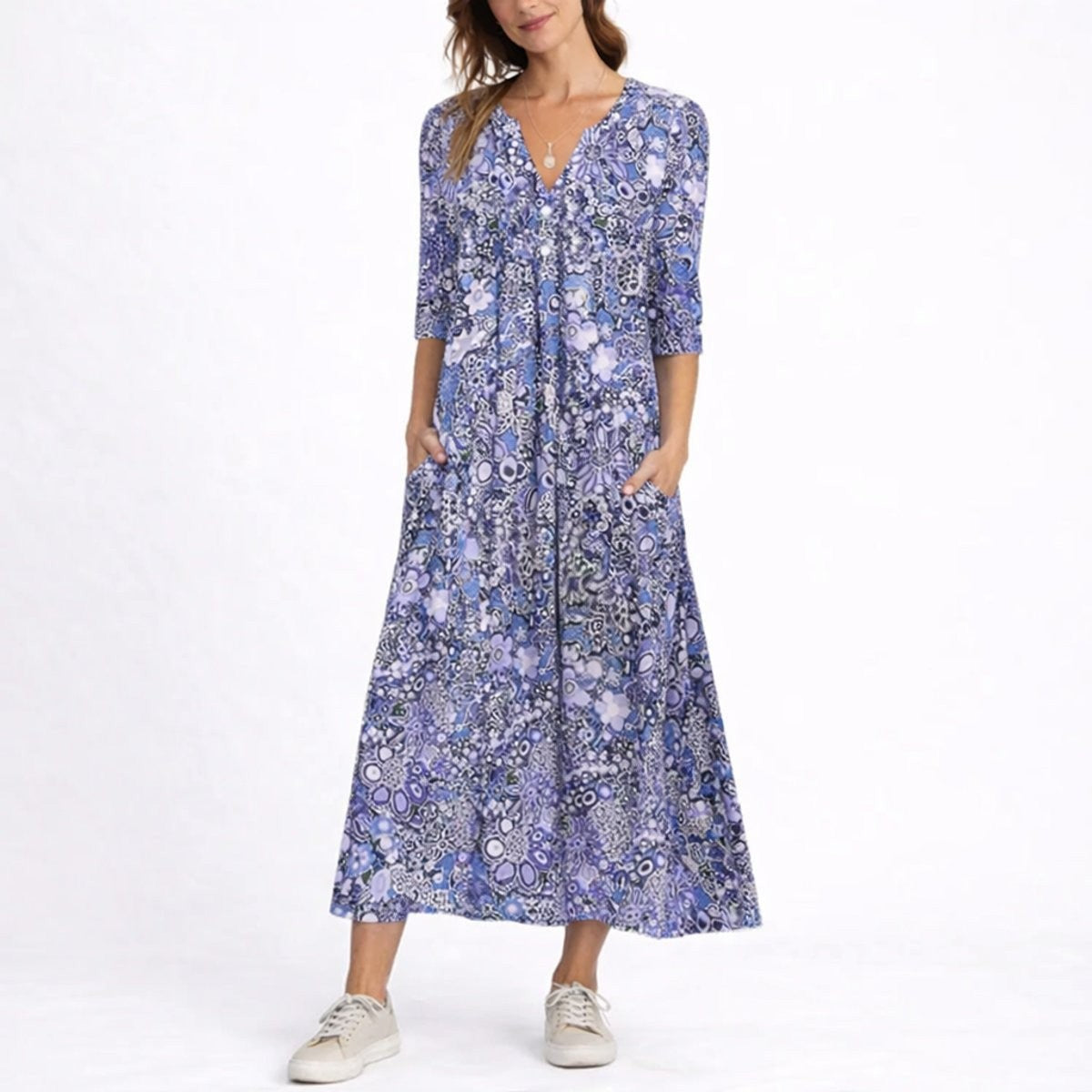 Camille | Damen Floral V-Ausschnitt Midi Herbst Hochzeitsgastkleid