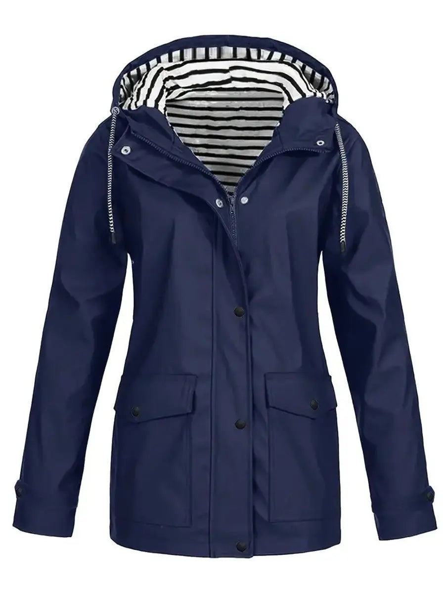 Marina | Damen Kapuzen Regenjacke mit gestreiftem Futter