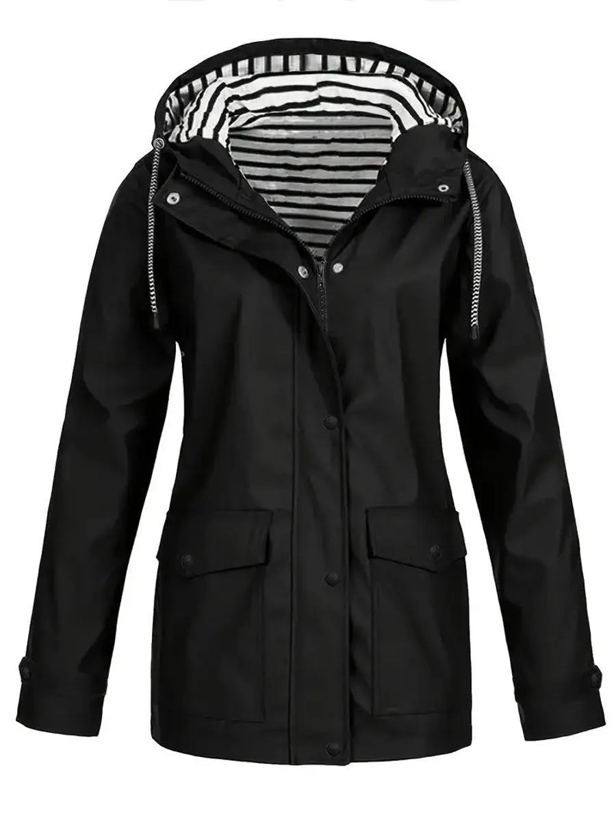 Marina | Damen Kapuzen Regenjacke mit gestreiftem Futter