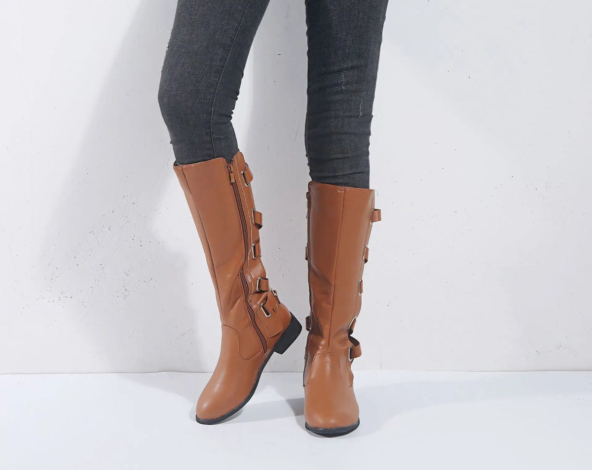 Marissa | Damen Knöchelhohe Reitstiefel mit Schnallenriemen und seitlichem Reißverschluss