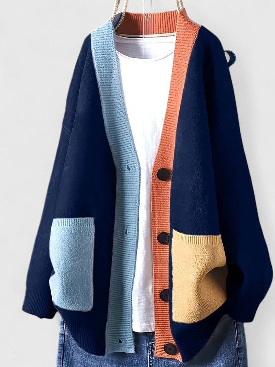 Marnie | Damen Übergroßer Farbblock Cardigan mit Knopfleiste