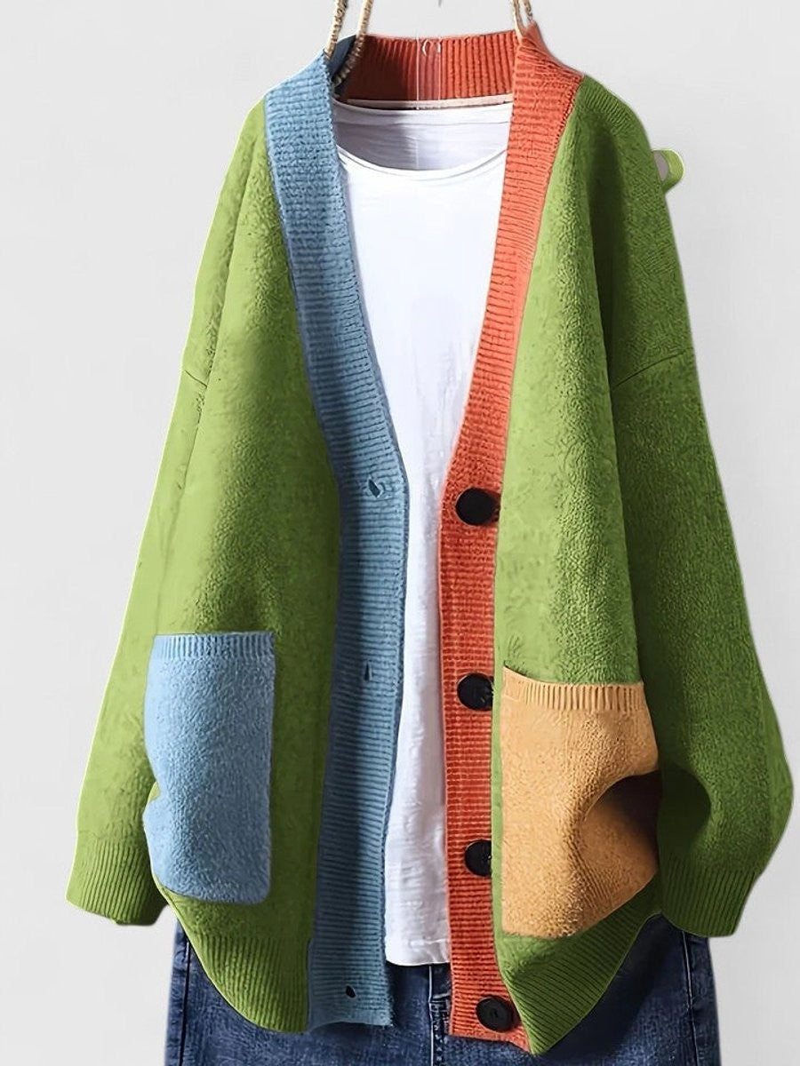 Marnie | Damen Übergroßer Farbblock Cardigan mit Knopfleiste