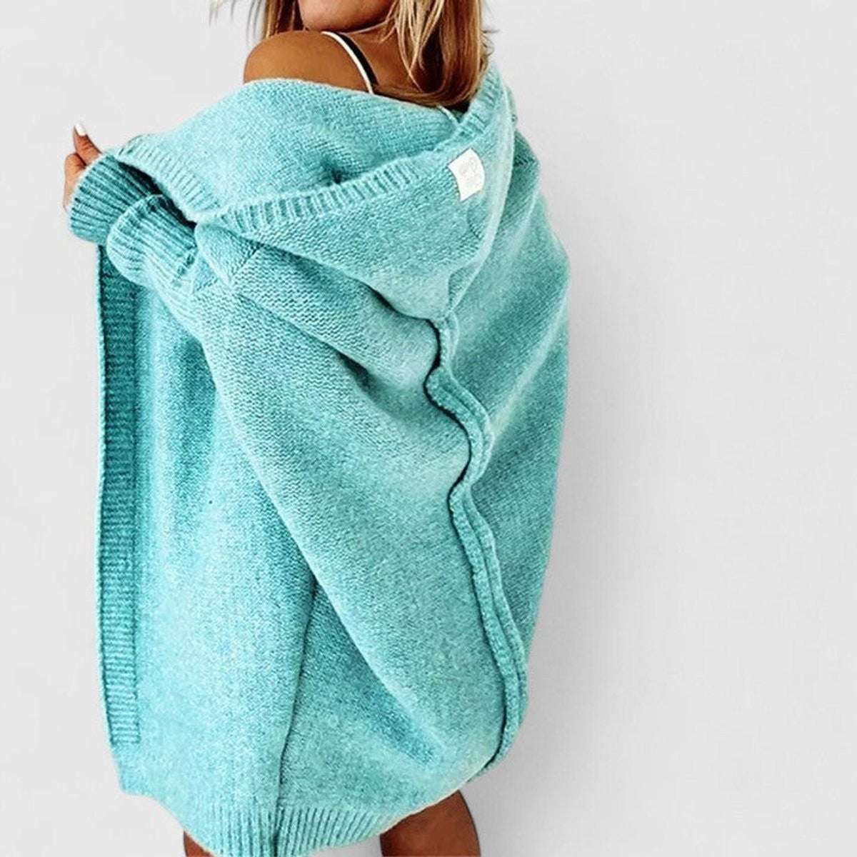 Marlowe | Damen Oversized Kapuzen-Cardigan mit offenem Front und knie-langer Länge