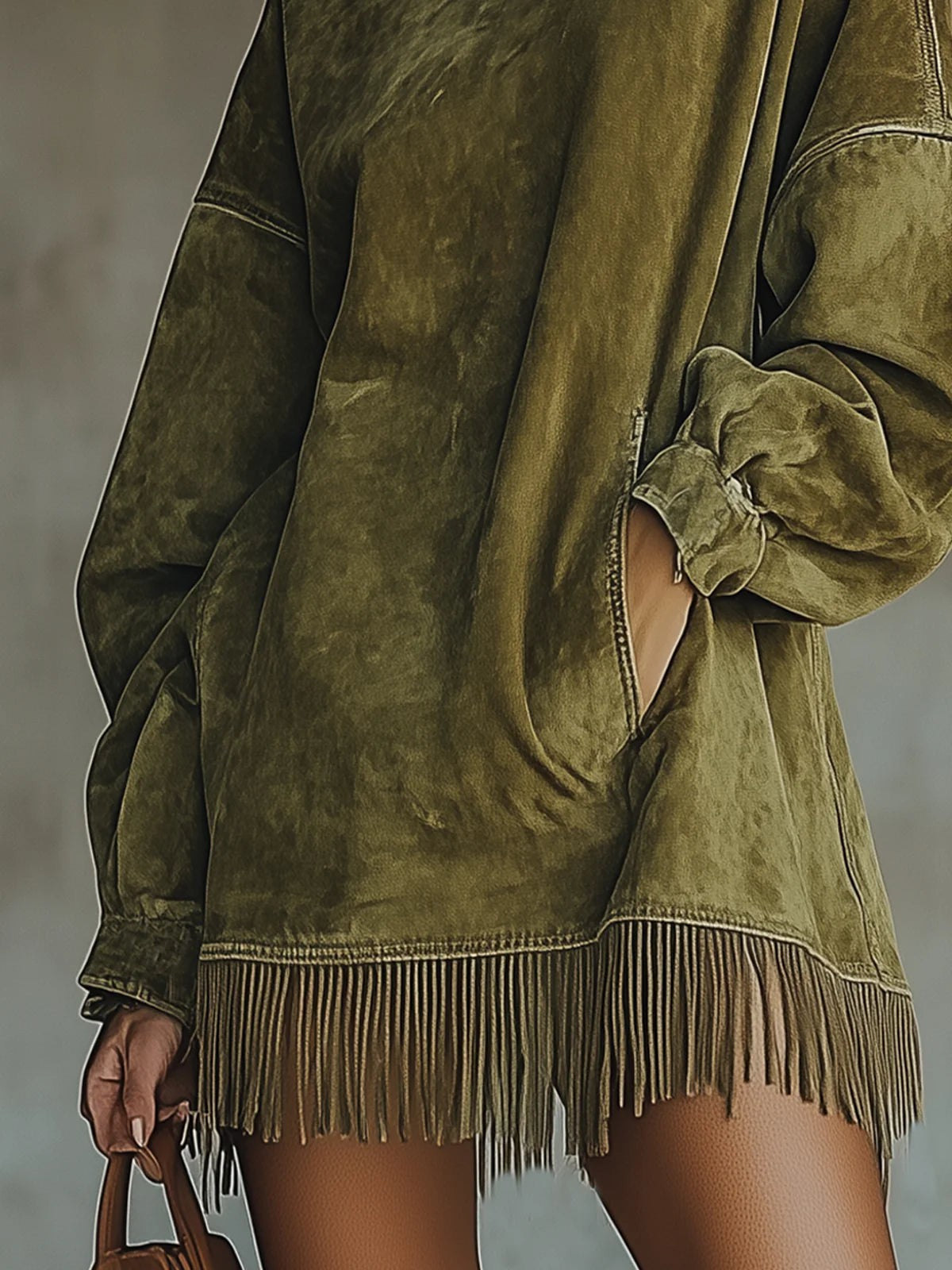 Sienna | Damen Oversized Mock-Neck Boho Mini Strickkleid