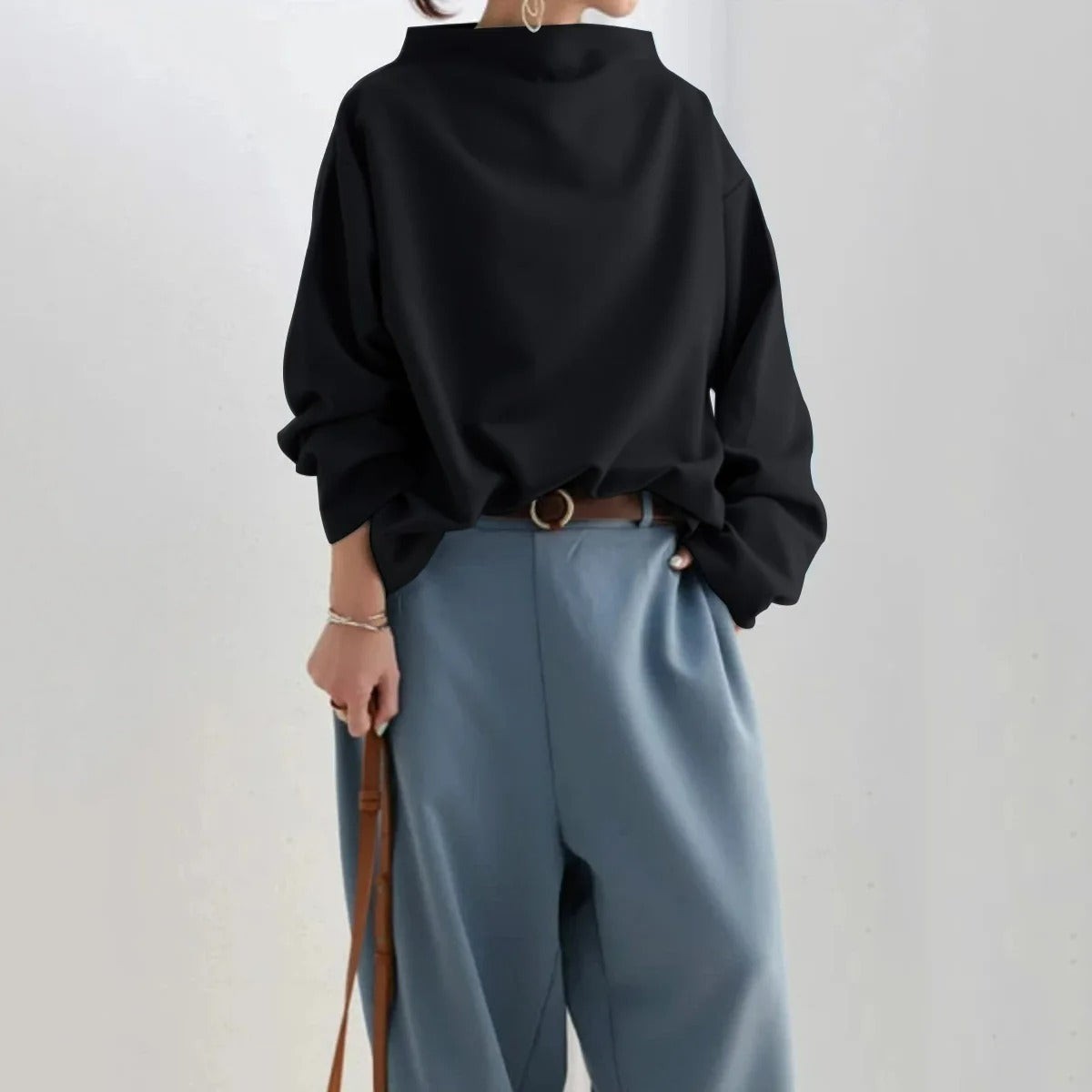 Marlowe | Damen Oversized Mock-Neck Langarmpullover