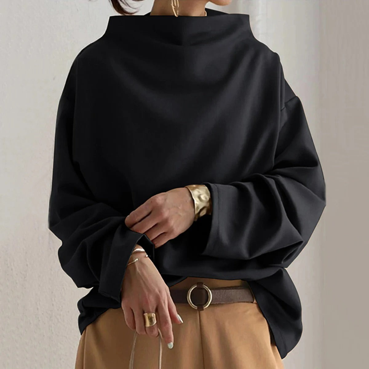 Marlowe | Damen Oversized Mock-Neck Langarmpullover