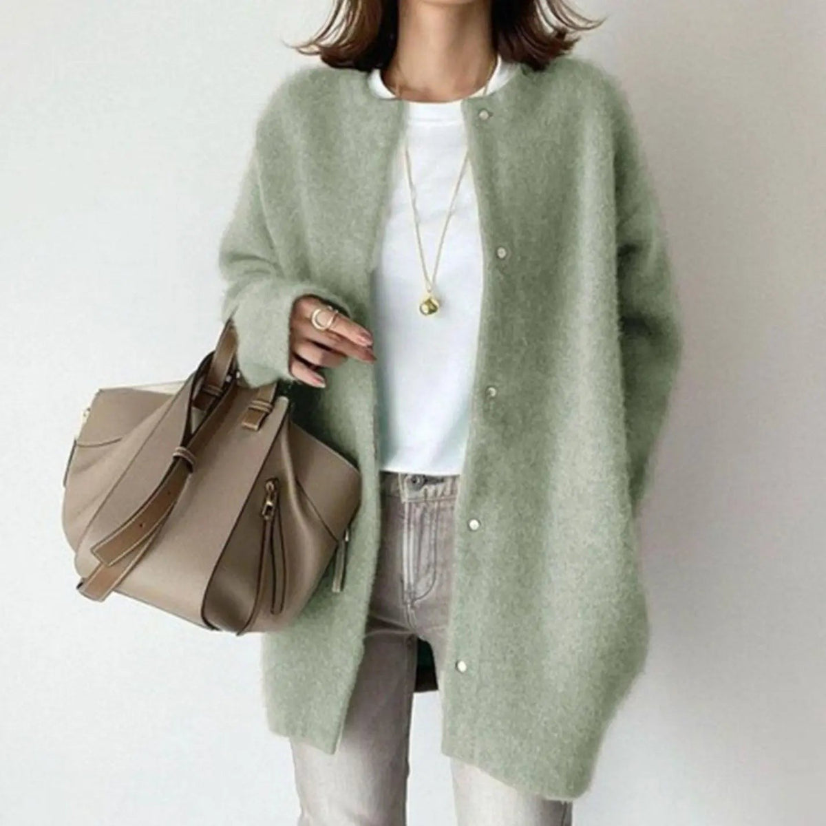 Marlowe | Damen Oversized Rundhals Knopf-Cardigan