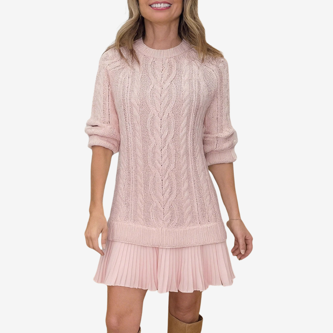 Freya | Damen Mini-Strickkleid mit plissiertem Saum und lässiger Passform
