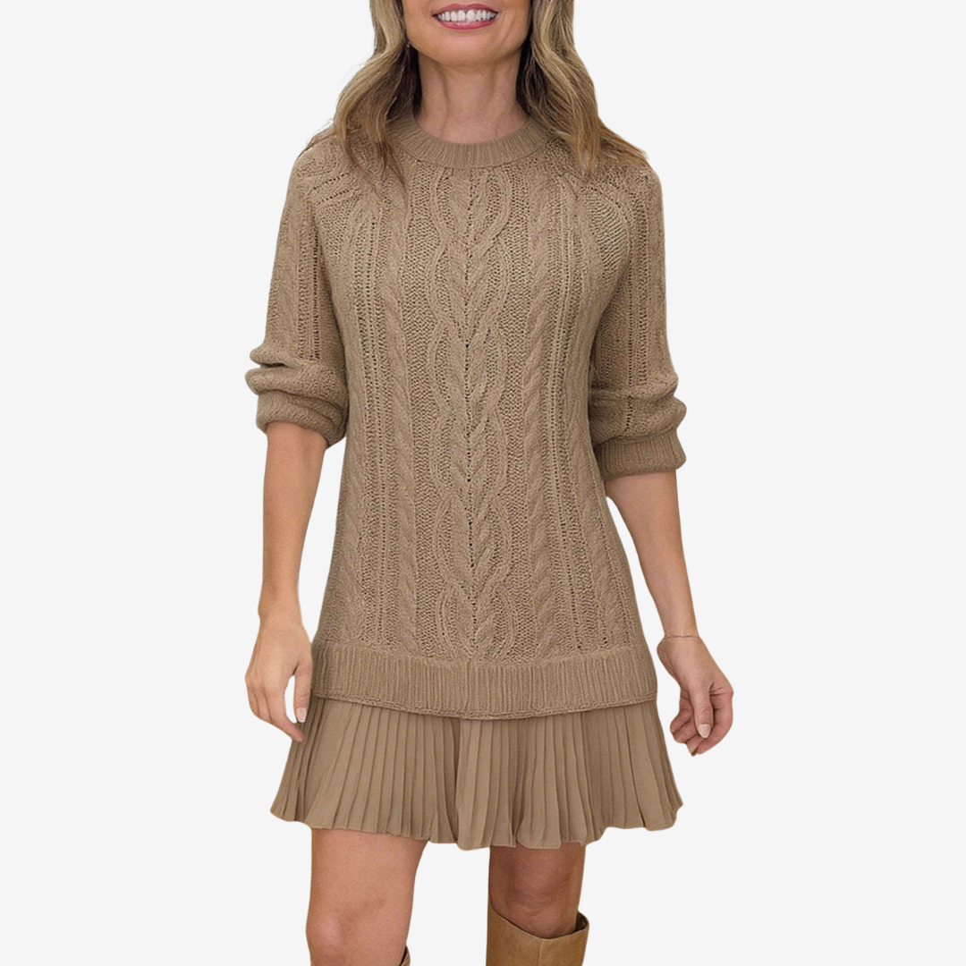 Freya | Damen Mini-Strickkleid mit plissiertem Saum und lässiger Passform