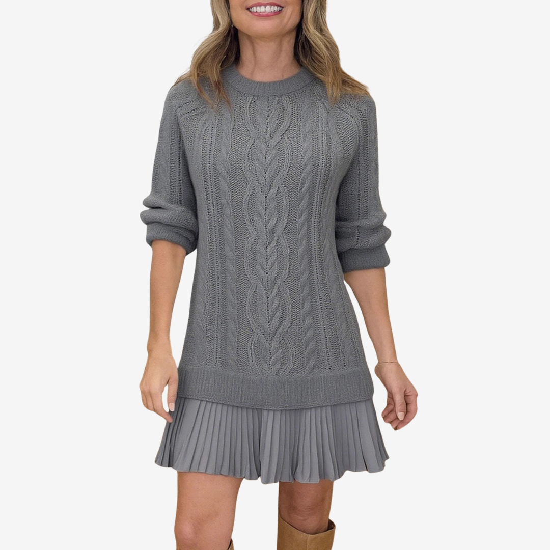 Freya | Damen Mini-Strickkleid mit plissiertem Saum und lässiger Passform