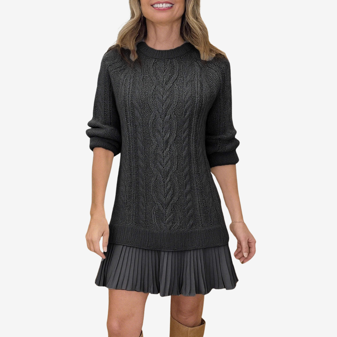 Freya | Damen Mini-Strickkleid mit plissiertem Saum und lässiger Passform