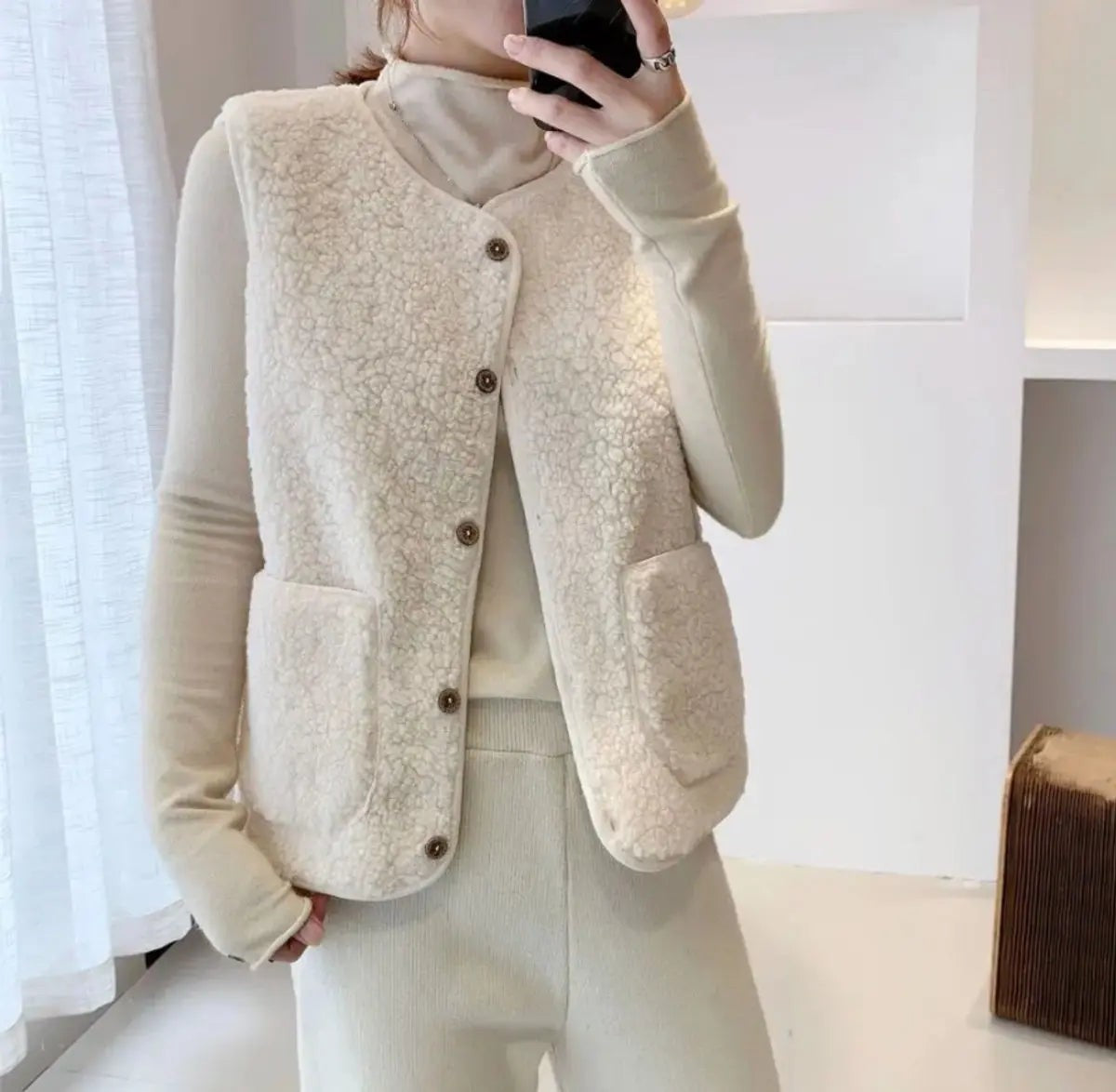 Phoebe | Damen Relaxed-Fit Button-Up Sherpa Gilet