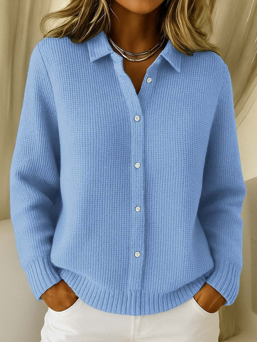 Wiese | Damen Relaxed-Fit Kragen-Button-Down Waffelstrick Cardigan