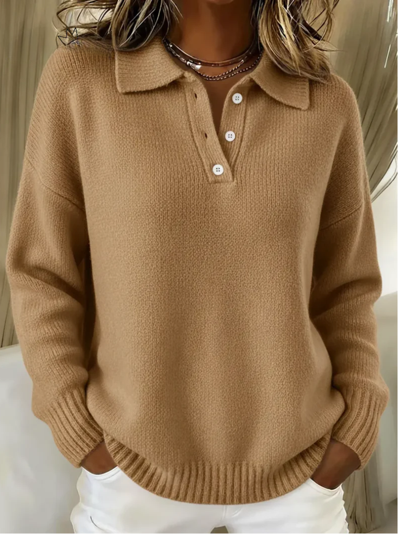 Marielle | Damen Relaxed-Fit Polo-Jumper mit Kragen und Knopfleiste