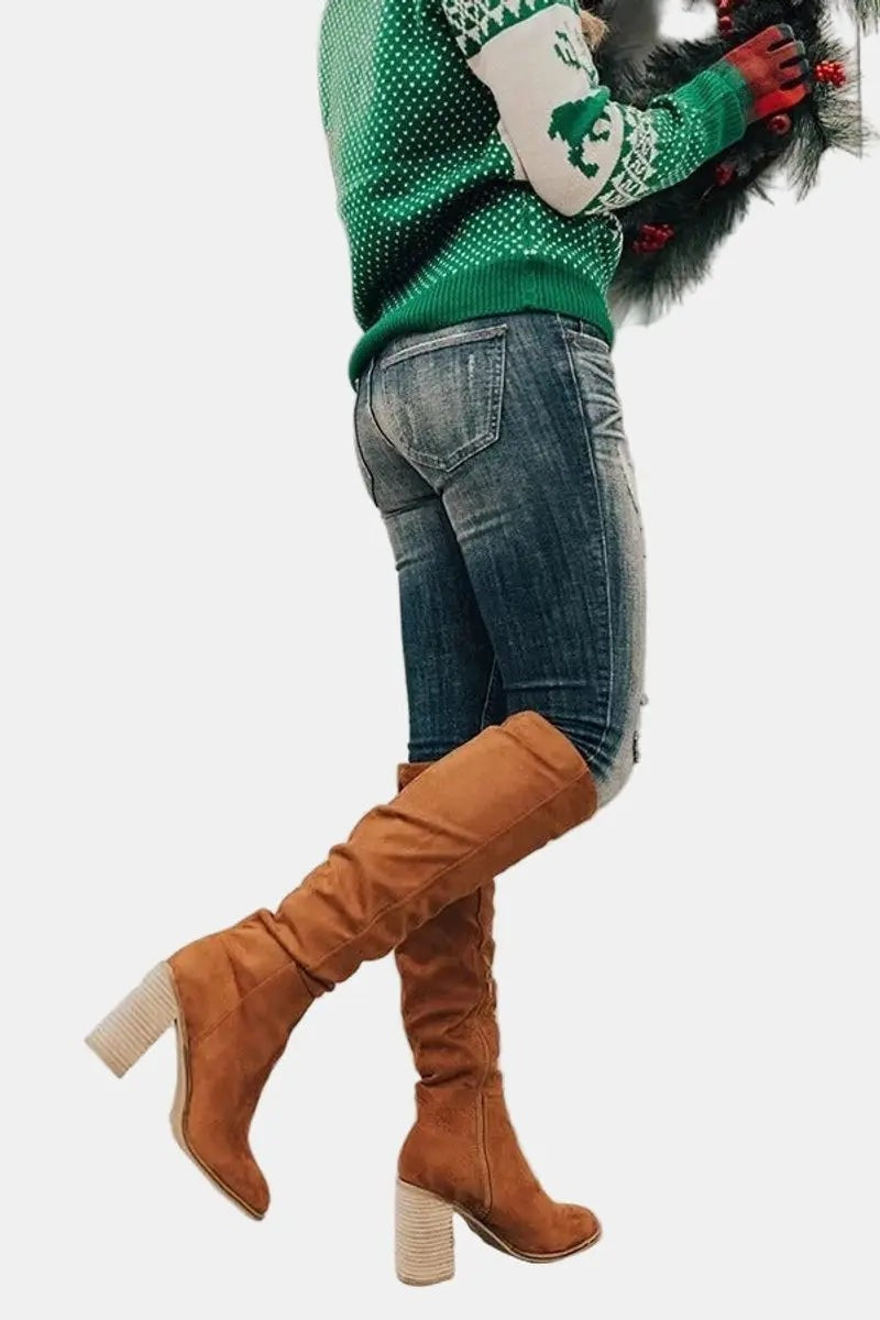 Sienna | Damen Slouchy Over-The-Knee Block-Absatz-Stiefel