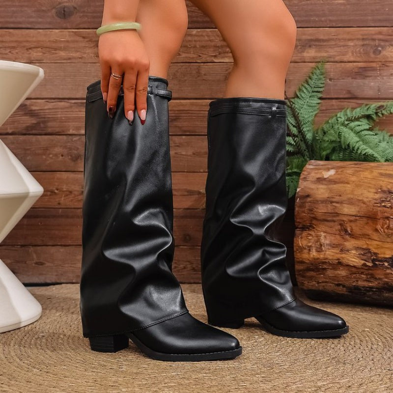 Marlowe | Damen Slouchy Stiefel mit spitzem Zehenbereich in Kniehöhe