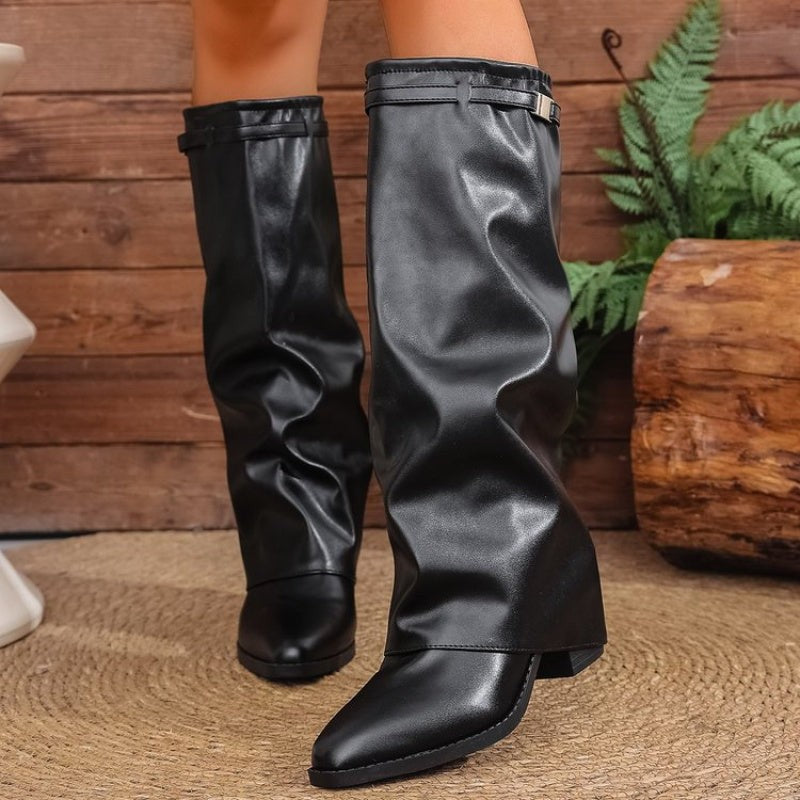 Marlowe | Damen Slouchy Stiefel mit spitzem Zehenbereich in Kniehöhe