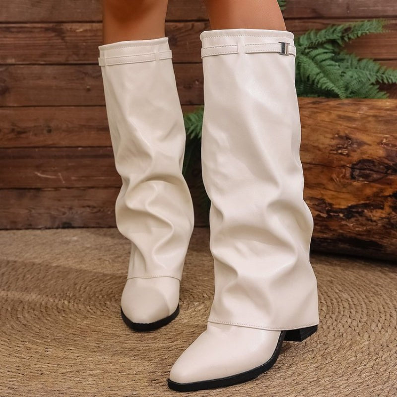 Marlowe | Damen Slouchy Stiefel mit spitzem Zehenbereich in Kniehöhe