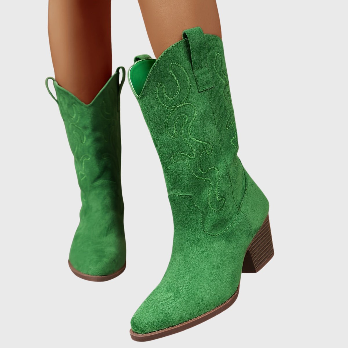 Sierra | Damen Cowboy-Stiefel mit breitem Schaft, bestickt, spitz und Blockabsatz