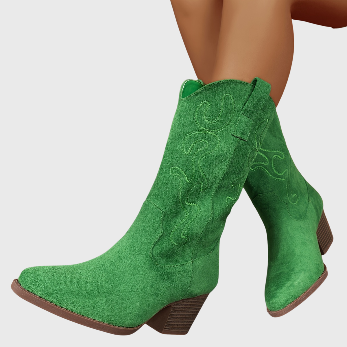 Sierra | Damen Cowboy-Stiefel mit breitem Schaft, bestickt, spitz und Blockabsatz