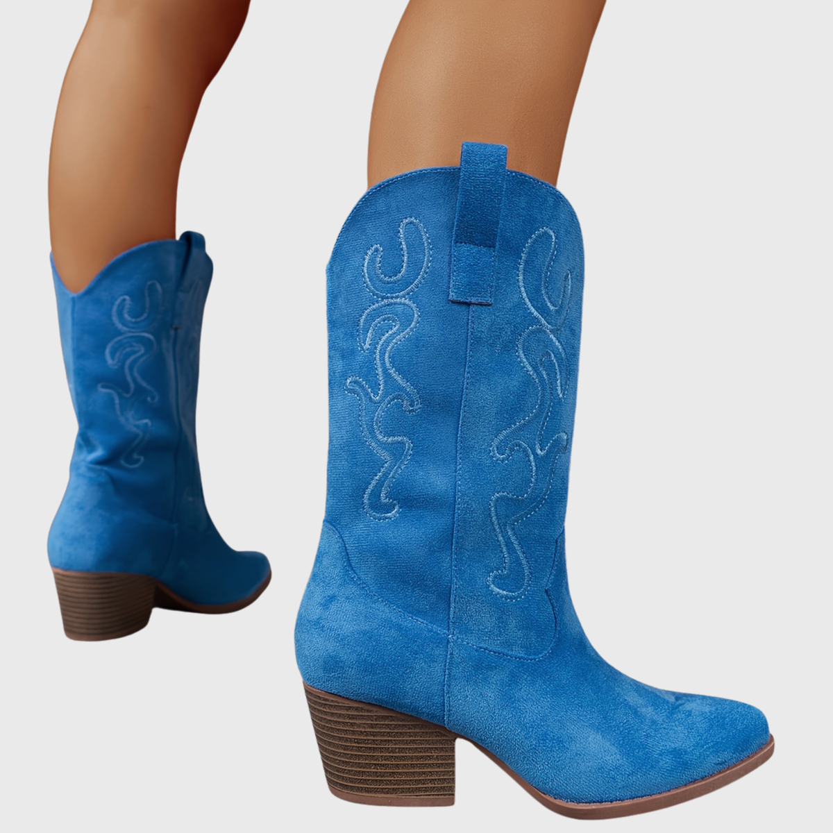 Sierra | Damen Cowboy-Stiefel mit breitem Schaft, bestickt, spitz und Blockabsatz