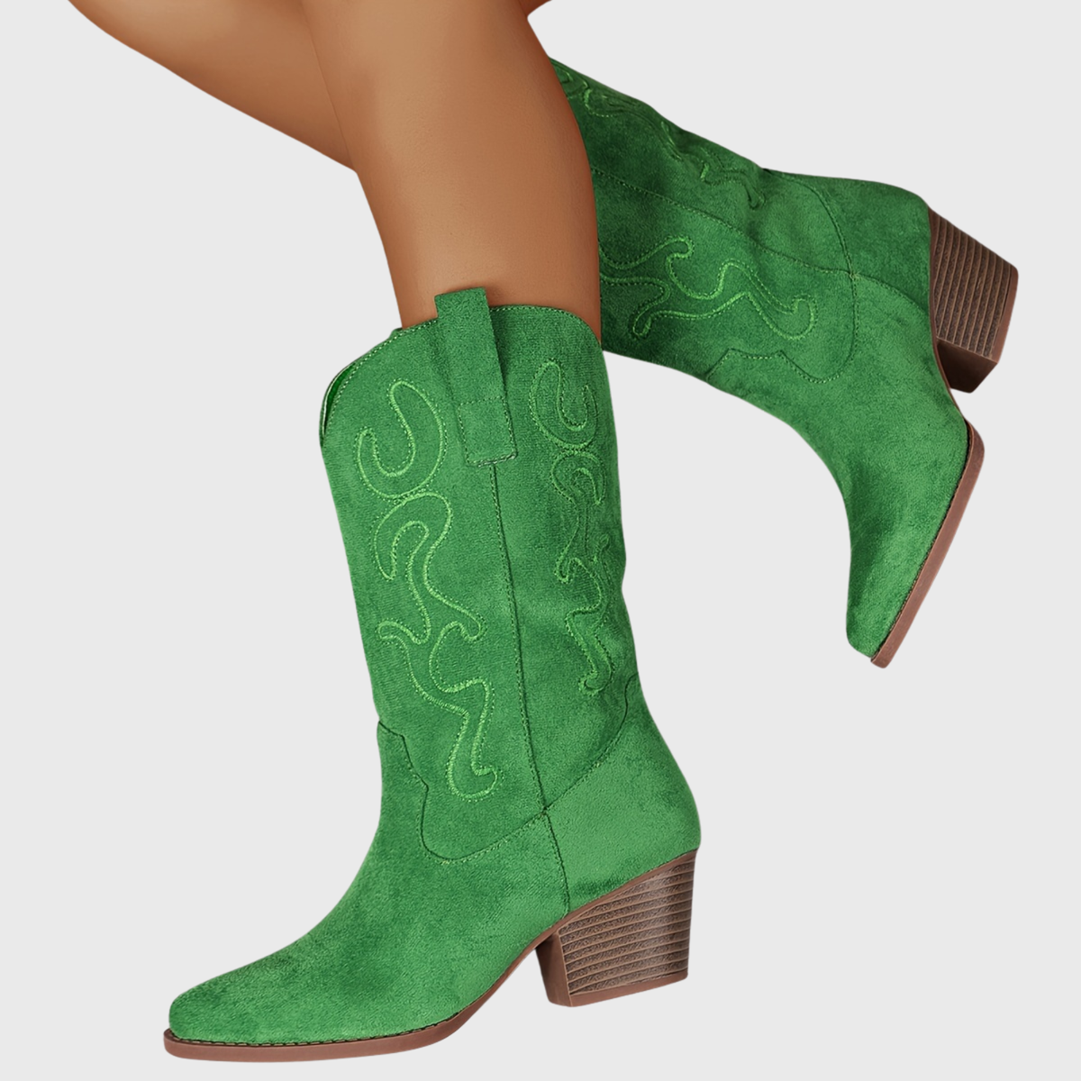 Sierra | Damen Cowboy-Stiefel mit breitem Schaft, bestickt, spitz und Blockabsatz
