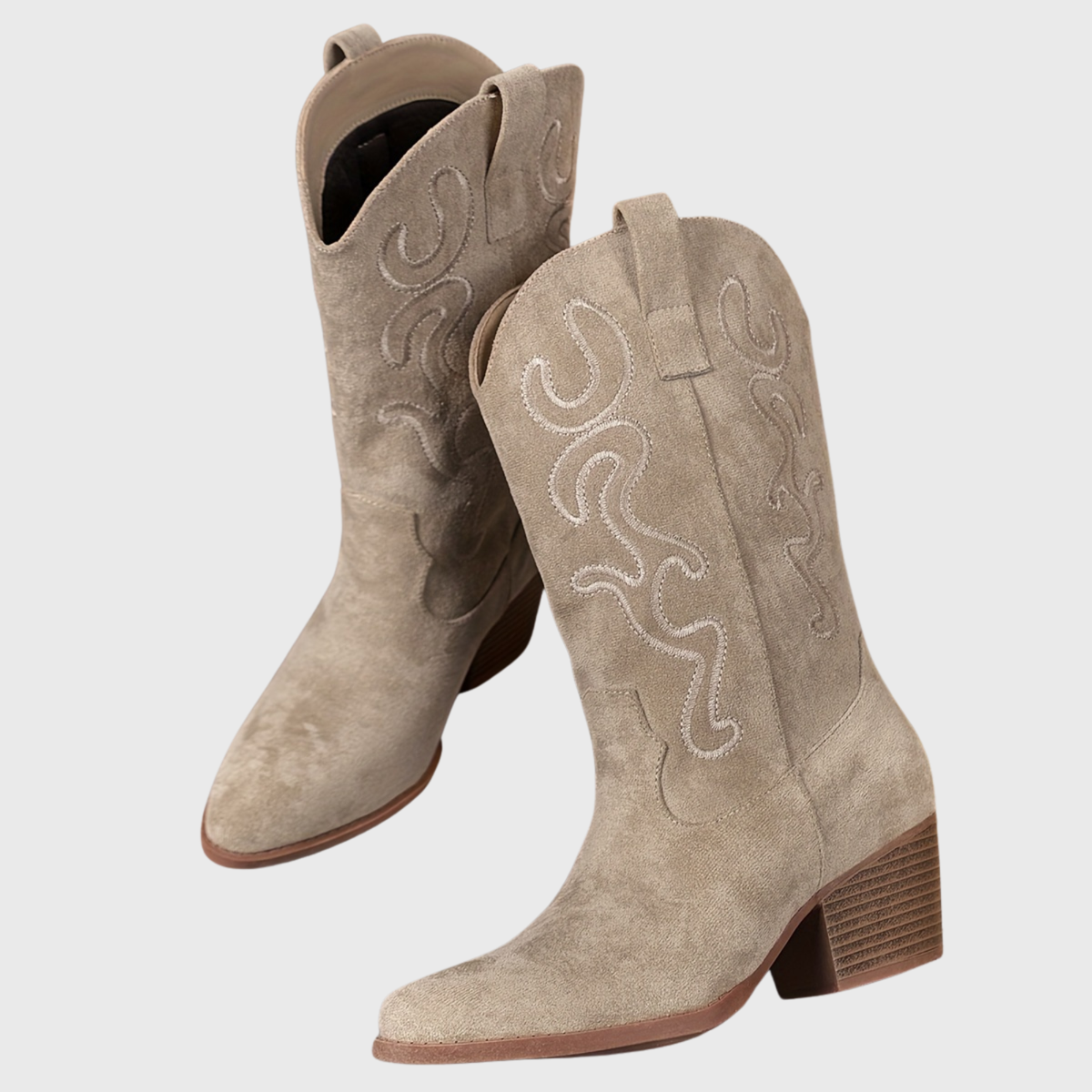 Sierra | Damen Cowboy-Stiefel mit breitem Schaft, bestickt, spitz und Blockabsatz